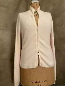 Malo LUSH 87% Cashmere Cardigan Textured Sweater Italy Ivory PINK Stripe 44 M/L - Picture 1 of 8