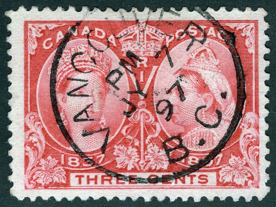 Canada Sc 53 Bright Rose 3¢ 1897 Jubilee Usado Vancouver BC 97 CDS Cancelar Foto 1 de 1