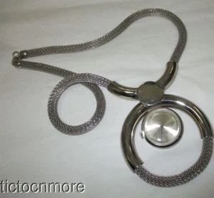 VINTAGE MID CENTURY MODERN GENEVA 17j PENDANT WATCH MESH SNAKE SWEATER NECKLACE - Picture 1 of 11