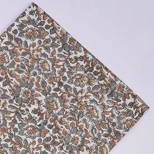 Tela de algodón de 5 yardas con estampado de bloques Sanganeri puro para correr indio vintage - Imagen 1 de 7