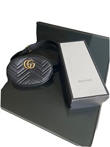 Authentic Gucci Marmont GG Belt Bag Matelasse Chevron Black Leather Size 75-85