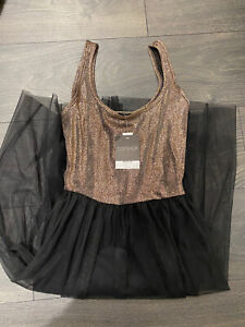 Topshop Tutu Skirt Dress Black Gold Netted