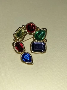Pin /Broach Parklane Multi Color Multi Stone Goldtone Pin 2”x 2” - Picture 1 of 2