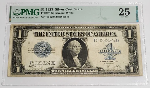 1923 $1 Dollar Large Size Silver Certificate Note Fr#237 Speelman / White PMG 25 Cover