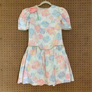Vintage Floral Dress Pastel Drop Waist Spring Easter Girls 90s 80s Cottagecore - Picture 1 of 6