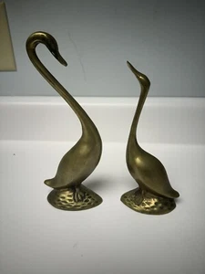 MCM Statuette vintage con cigno in ottone massiccio, set di 2 - Foto 1 di 13