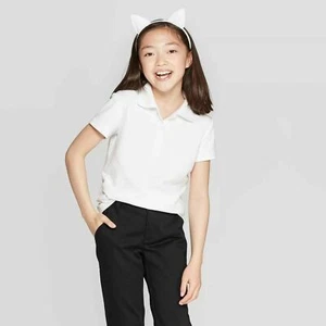 Cat & Jack Girls' Short Sleeve Jersey Uniform Polo Shirt White XL - Picture 1 of 2