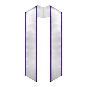 Endea Graduation White/Purple Plain Graduation Stole With Trim Color - Picture 1 of 9