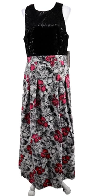 Vestido Kay Unger Para Mujer 16 Maxi Plisado Floral Ajuste Acampanado Lentejuelas Corpiño Formal Nuevo Foto 1 de 4