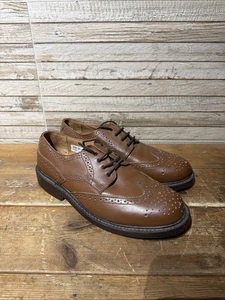 Vtg Harewood brown tan brogue all leather shoes size 8uk - Picture 1 of 17
