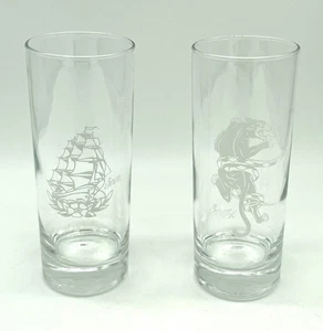 Set Of 2 Sailor Jerry Tall Glasses ARC 33cl Ship Tiger Boa Tattoo Barware 6.25” - Picture 1 of 10