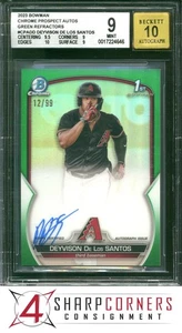 2023 BOWMAN CHROME GREEN REFRACTOR DEYVISON DE LOS SANTOS RC #/99 BGS 9 AUTO 10 - Picture 1 of 4