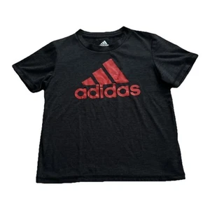 Kids Adidas T-shirt Breathable Polyester Charcoal Gray w/Red Camouflage Logo Sz6 - Picture 1 of 4