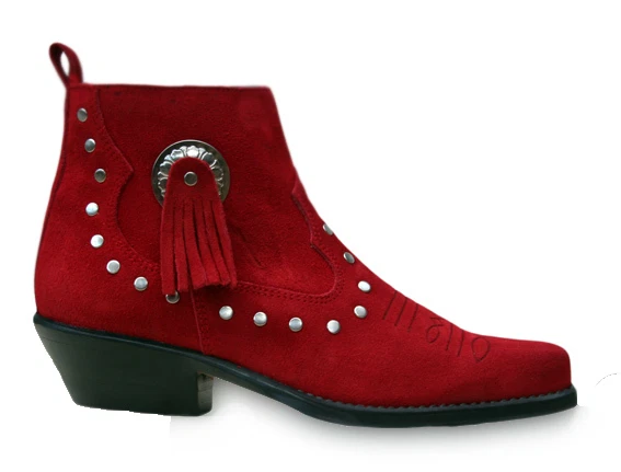 SANTA FE Ladies Red Suede Line Dancing Ankle Boots Shoes - Cowboy Western Style 13484