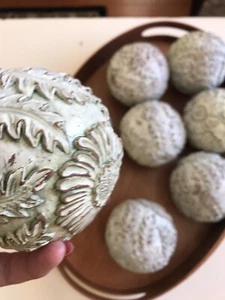 Decorative Leaf Designed Sage Green Resin Balls-Set of 2 - Picture 1 of 2