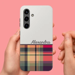 Plaid pink orange green purple light gray Tough Phone Case Iphone Samsung Galaxy - Picture 1 of 108