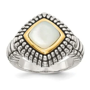 925 Sterling Silver Mother of Pearl Statement Ring - Picture 1 of 12