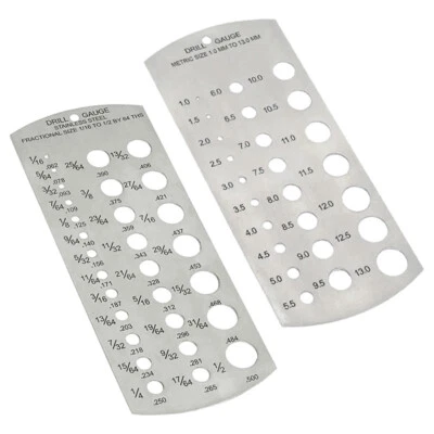 Drill Bit Measuring Gauges Metric & Imperial Stainless Steel Size Checker Plates