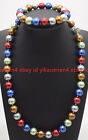 Pretty Fashion 10mm Multicolor Shell Pearl Gems Round Bead Necklace Bracelet Set