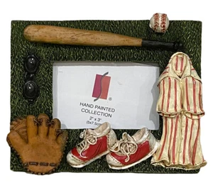 Rustic Baseball Sports Theme Hand Painted Resin Picture Frame, Fits Photo 2"x3" - Picture 1 of 9