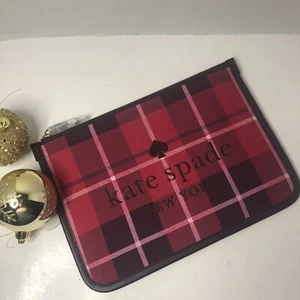 Kate Spade Ella Plaid Berry Ice Large Zip Pouch Geldbörse Urlaub Spaß 119 $ - Bild 1 von 8