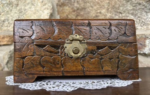 Vintage Chinese Small Carved Camphor Wood Box Chest with Brass Latch - Hong Kong - Picture 1 of 12
