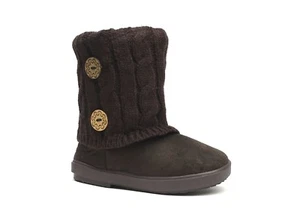 New Kids Boots Toddler Girls Cute 2 buttons Faux Fur Suede Knitting Shoes-285 - Picture 1 of 10