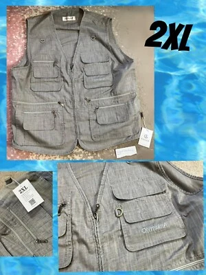 OlympinA Utility Vest Fishing Hunting Photography Large Zippers Gray Cargo Shirt - Image 1 of 4