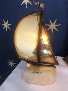 Home Decorative Sailboat Stone And Brass Art Signed Demott 9.75 In Gold-Tone - Picture 1 of 3