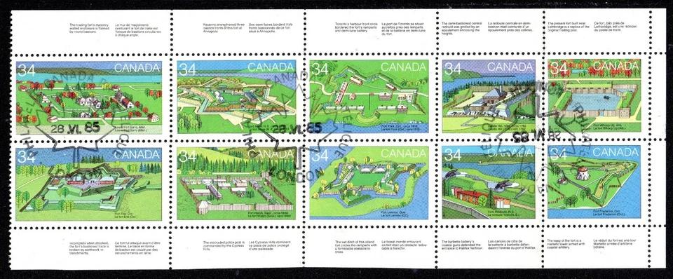 1985 Canada SC# 1059a Canadian Forts-2-booklet pane of 10 Lot# CU407 Used   - Image 1 of 1