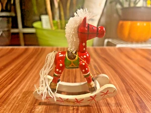 Wooden Rocking Horse Christmas Ornament Painted Fluffy Mane Tail Vintage 1983 - Picture 1 of 13