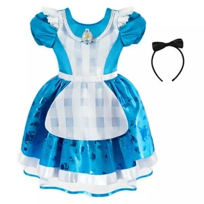 Disney Store Alice in Wonderland Costume Dress Blue Halloween Girls Headband NEW - Image 1 of 4