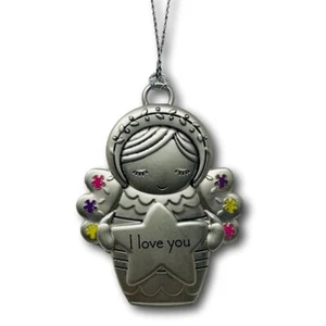 Adorno de Navidad Metal Angel Flores I Love You - Imagen 1 de 2