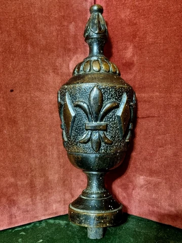 Fleur de lis wood carving newel post finial Antique french architectural salvage Cover