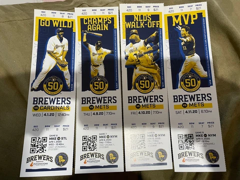 2020 MILWAUKEE BREWERS TICKET STUB PICK YOUR GAME IN DROPBOX HANK AARON YELICH Cover