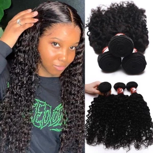 Tejidos de cabello humano virgen rizado para damas trama cosida 1-3 paquetes E88 - Imagen 1 de 17