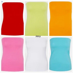 Turquesa Rosa Blanco Rojo Lima Negro Elástico Bandeau Boob Tubo Verano Top 10-24 - Imagen 1 de 51