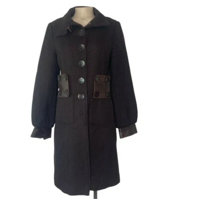 Gabardina larga para mujer RUDSAK marrón tejida mezcla de lana ribete de cuero talla pequeña Foto 1 de 4