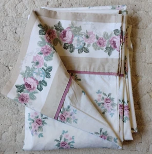 Vintage Laura Ashley Twin flaches BLATT rosa Rosen Blumen cremeweiß Landhaus Shabby USA - Bild 1 von 7