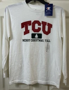 NUEVO CON ETIQUETAS Champion TCU Feliz Navidad Y’all Camiseta Manga Larga Juvenil Mediana (7-8) - Imagen 1 de 6
