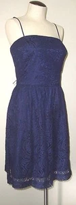 VESTIDO DE CÓCTEL TRINA TURK AZUL MARINO CORREA ESPAGUETI OJALES FALDA COMPLETA TALLA 12 - Imagen 1 de 1