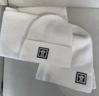 Versace Medusa Lana Tejido Gorro Gorro y Bufanda en Blanco Talla Única Unisex Foto 1 de 4