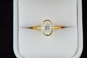 3 Ct Oval-Cut Certified Moissanite Bezel Engagement Ring 14K Yellow Gold Plated - Picture 1 of 6
