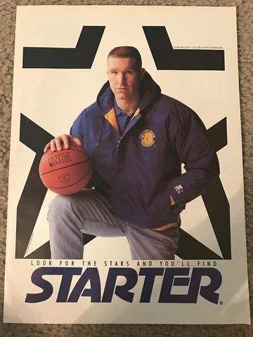 Vintage CHRIS MULLIN GOLDEN STATE WARRIORS STARTER JACKET Poster Print Ad 1990s Cover