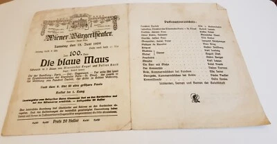 Theaterprogramm: Wiener Bürger-Theater 1909: Die blaue Maus - Bild 1 von 2