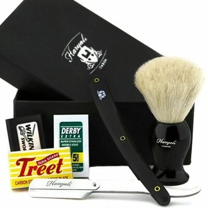 Kit de navaja de afeitar de corte de garganta de salón con cepillo de afeitado de cabello de tejón para regalo para hombres - Imagen 1 de 4