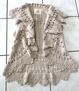 Angel of the North Crochet Beige Chaleco Sin Mangas Tejido Anthropologie Talla S H291 - Imagen 1 de 7