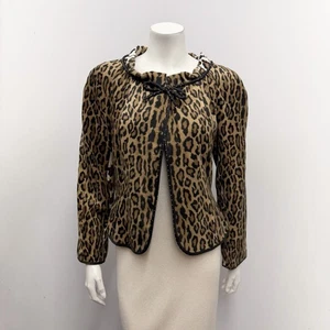 Chaqueta Moschino Barata y Elegante Estampado Leopardo Lazo Marrón Tostado Borde a Lunares Talla 6 - Imagen 1 de 10
