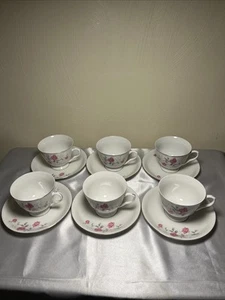 Set of 6 Vintage Tangshan China Pink Roses With Gold Rim Tea Cup and Saucer - Picture 1 of 10