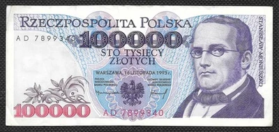 Billete de 100.000 zlotych Polonia 1993 circulado 100.000 Foto 1 de 2